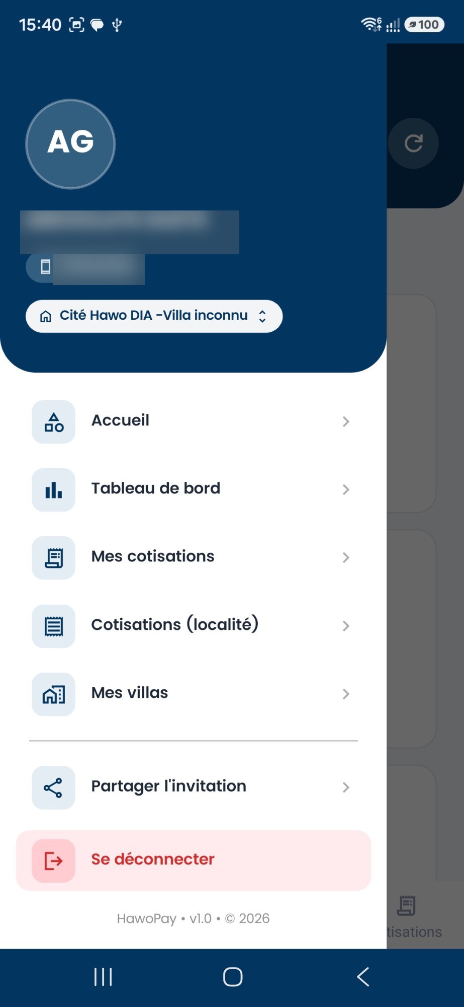 Menu latéral et profil